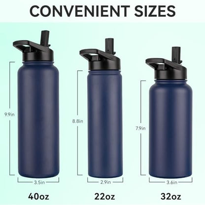 DOMICARE 32 oz Insulated Water Bottle Bulk, Vacuum Insulated Stainless Steel Sports Water Bottle with Straw Lid & Spout Lid, Leakproof, Reusable - Travel, Camping, Bike, Navy Blue (8 Pack) - color: Navy Blue, size: 32oz/8 Pack
