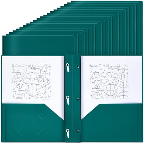 Lincia 100 Pcs Plastic Folders with Pockets and Prong Folders with Prongs 2 Pockets for Office, School for Students, Teachers, Office Workers(Dark Green) - color: Dark Green