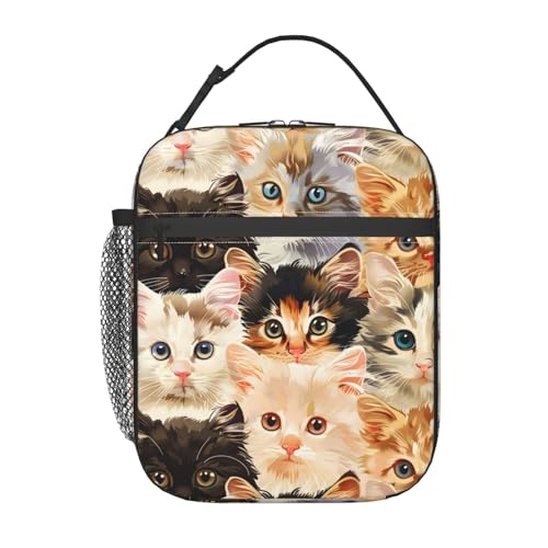 Cute Cat Lunch Box for Women Adults Kids, Insulated Cooler Kitten Lunch Bag for Picnic, School, Office, Travel, Work, Portable Reusable Polyester Tote Lunch Bags (Adorable Cat) - color: Cat78