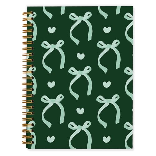 QUICQOD Dark Green Coquette Bow Spiral Notebook for Women 5.5x8.3 Inch | Preppy Gifts for Women, Cute Journal for Teen Girls, Hardcover Notebook for School Office, Coquette School Supplies - color: deepgreen