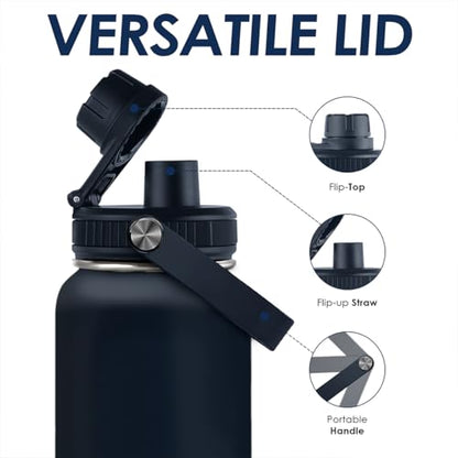 Insulated Stainless Steel Water Bottle 32oz, Vacuum Chug Lid Travel Tumbler for Men Friends Dad Brothers, Birthday Christmas Fathers Day (Navy) - color: Solid Color 5