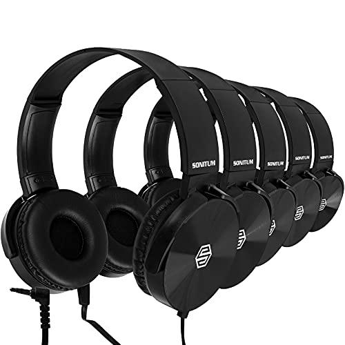 Sonitum Classroom Headphones-Bulk 25-Pack, Student On Ear Comfy Swivel Earphones for Library, School, Airplane, Kids-for Online Learning and Travel, HQ Stereo Sound 3.5mm Jack (Black Set) - color: 25-Pack Black