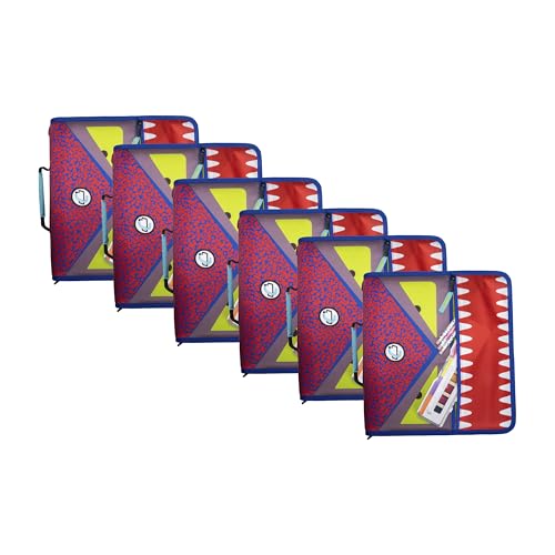 Case-it The Dual 2-in-1 Zipper Binder | Two 1.5-Inch D-Rings, 600 Sheet Capacity, Pencil Pouch & Multiple Pockets | School & Office Organizer with Shoulder Strap | Dual-101 Monster Design Red | 6 Pack - color: Red / Yellow, size: 6 Pack