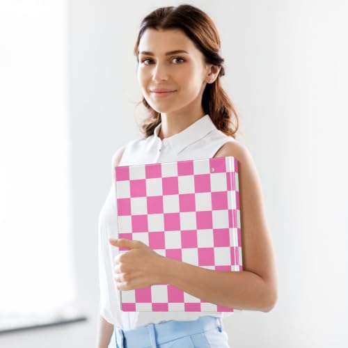 Custom 3 Ring Binder 1.5 Inch Round Rings Hot Pink Checkered Personalized Name Binders Organizer Fashion View Binder with 2 Pockets for School Office Supplies - color: Multi16