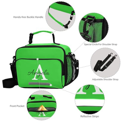 Custom Student Lunch Bag for Boys Girls Lime Green Solid Color Personalized Name Lunch Box Insulated Cooler Bag for School Picnic Office - color: Multi23