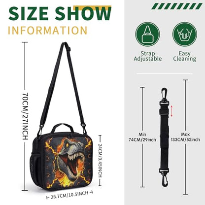 Dinosaur Lunch Box with Shoulder Strap for Kids T-rex Out of Lava Lunch Boxes for Boys Girls Durable Insulated Lunch Cooler Bag Thermal Meal Tote for School Picnic - color: A-T-rex