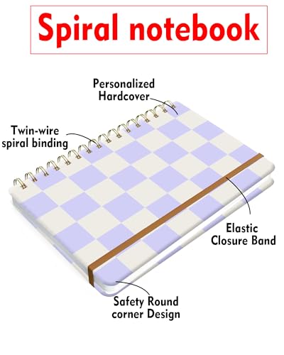 Spiral Journal Notebook for Women, Hardcover A5 College Ruled Notebook, 60 Sheet, Thick Paper, Cute Lined Journal for School, Office & Work, 6 x 8.4 in(Pastel Purple Checkered) - color: Pastel Purple Checkered