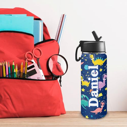 Personalized Water Bottles For Kids with Name, Custom Insulated Stainless Steel Cup with Straw Lid for Boy Girl Men Women, Stainless Steel Thermo, Back to School Gifts Kid Teens, 18 OZ - color: # design 04-cartoon 1