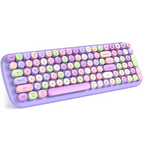 MOFII Wireless Keyboard and Mouse Combo, Full-Size Retro Typewriter-Style Wireless Keyboard with Optical Mouse for Computer/Laptop/Windows/Mac (Purple) - color: Purple