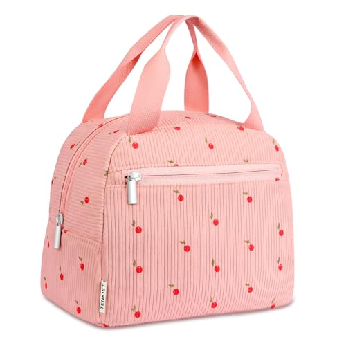 TENKIST Cute Lunch Box Tote Bag - CoolerCorduroy Insulated Bags for Women - Lightweight Reusable Portable Soft Lunch Pail Kit for Girl Adults Work Picnic Travel Pink 8L - color: F-Pink, size: 8L