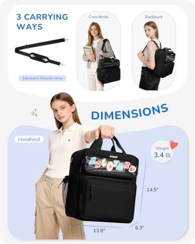 Zipper Binder 3 Ring with Ita Window, 3 Inch D-Ring Binder with Zipper and Strap Fits 14" Laptop, 600+ Sheets Capacity 3-in-1 Shoulder/Backpack/Handle Binder Bag for School Office Commute, Black - color: Black