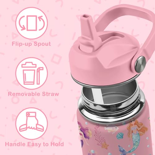 Mermaid Water Bottle, 16oz Little Mermaid Girls Stainless Steel Insulated Water Bottle with Straw Lid, Mermaids Cup Tumbler Gifts for Kids Girls - color: Little Mermaid
