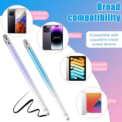 Bopomofo 2PCS Stylus Pen for Touchscreen,High Sensitivity & Precision | Metal Barrel,Fiber Tip,No Charging,Compatible with iPhone iPad Android Microsoft Surface Nintendo Switch Touch Screen - color: Purple/Blue