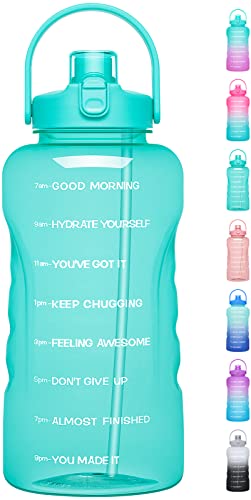 HydroPal 1 Gallon Water Bottles with Straw, 128 oz Water Bottle BPA Free Innovative 2-IN-1 Lid Gym Bottle with Times to Drink Motivational, Large for Sports Fitness Camping Water Jug （13.8X5.5 inch） - color: Turquoise