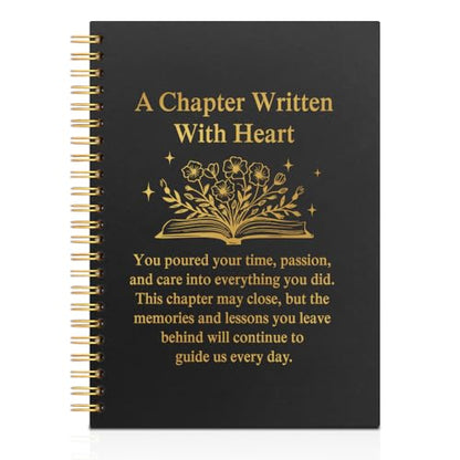 A Chapter Written with Heart Black Golden Horizontal Lined Spiral Notebook, Wildflowers Graduation Retirement Notebook, New Job Going Away Gifts for Coworker Boss, Divorced Gifts for Coworker - style: A Chapter