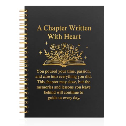 A Chapter Written with Heart Black Golden Horizontal Lined Spiral Notebook, Wildflowers Graduation Retirement Notebook, New Job Going Away Gifts for Coworker Boss, Divorced Gifts for Coworker - style: A Chapter