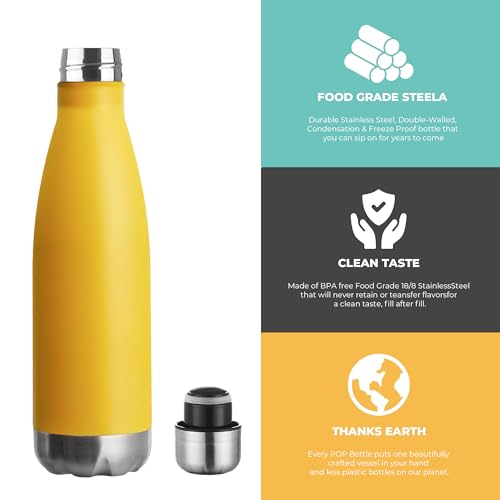 MEWAY 17oz Sport Water Bottle 8 Pack Vacuum Insulated Stainless Steel Leak-Proof Double Wall Cola Shape Water Bottle,Keep Drinks Hot & Cold (Yellow,8 Pack) - color: Yellow