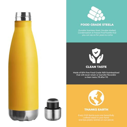 MEWAY 17oz Sport Water Bottle 8 Pack Vacuum Insulated Stainless Steel Leak-Proof Double Wall Cola Shape Water Bottle,Keep Drinks Hot & Cold (Yellow,8 Pack) - color: Yellow