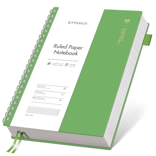 EMSHOI Lined Spiral Journal Notebook, 300 Pages, A4 Size (8.2'' x 11.2'') | College Ruled, 100 GSM Thick Paper, Flexible Plastic Cover, for School, Writing, Work, Office & Journaling (Green) - color: Green, size: A4