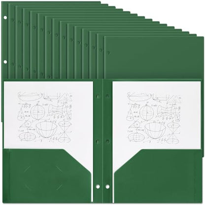 Yeaqee 50 Pcs Plastic Folders with Pockets Bulk 3 Hole Punched 2 Pocket File Folders for 3 Ring Binder Divider Folder for Notebooks, Durable Poly for Office Home (Dark Green) - color: Dark Green