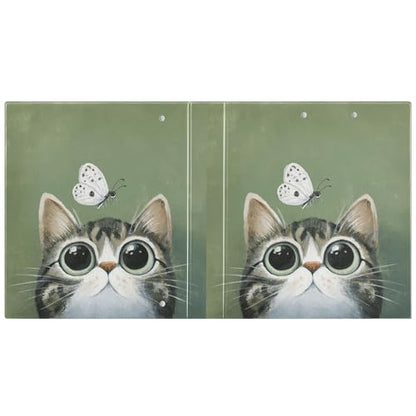 Fustylead Lovel Cat and Butterfly Sage Green 3 Ring Binder, D-Rings 1.5" Hardcover Folder, Fits 200 Sheets of A4 Paper, Durable Clipboard & Clean View with Inside Pockets for School Home Office - size: 12.4x10.63x2.36 Inch-2 Pack