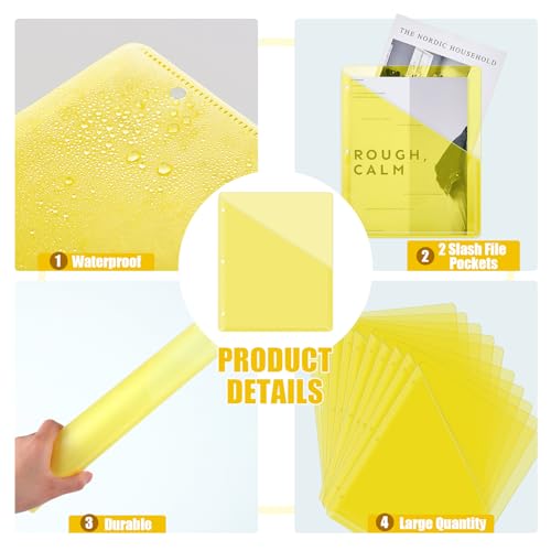 Seajan 48 Pcs Pocket Folders for 3 Ring Binder Clear Plastic Folders Sleeves with 2 Pockets 3 Hole Punch Binder Dividers Poly Slash File Jackets for Office School Document Organizer (Yellow) - color: Yellow
