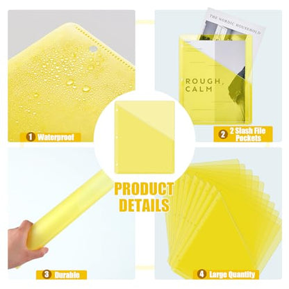Seajan 48 Pcs Pocket Folders for 3 Ring Binder Clear Plastic Folders Sleeves with 2 Pockets 3 Hole Punch Binder Dividers Poly Slash File Jackets for Office School Document Organizer (Yellow) - color: Yellow