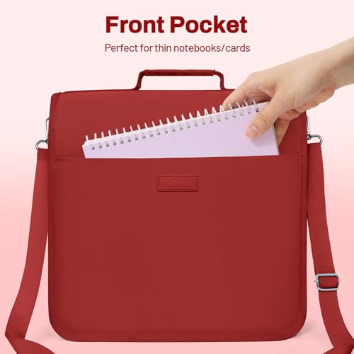 SUNEE Zipper Binder 3 Ring, 3 Inch O-Ring with Handle and Shoulder Strap, 600-Sheet Capacity, 5-Tab Expanding File Folder, Multi-Pockets for Middle School Organizer Binder with Zipper, Bright Red - color: Bright Red