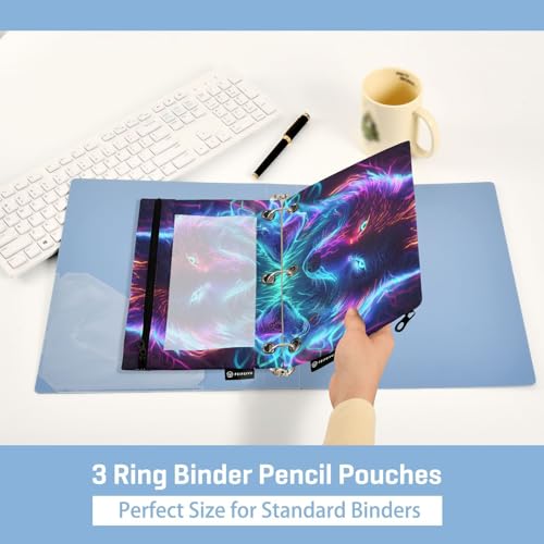 Neon Wolf Galaxy Wolves Pencil Pouch for 3 Ring Binder 2 Pack Zipper Binder Pencil Bag with Clear Window Pencil Case for Office Supplies - color: Multi71