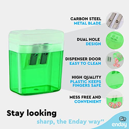 Pencil Sharpener Dual Hole Manual Green, Jumbo Crayon Sharpener with Cover and Bin, Handheld Color Pencil Sharpeners for Large & Standard Pencils, Also Available in Blue, Red, Purple, 1 Pc – By Enday - color: Green