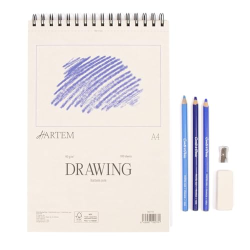 Hartem - A4 Sketch Book & 2B Graphite Pencil, Top Spiral Bound Sketch Pad, 100 Sheets, 60lb/90gsm Acid-Free Drawing Paper, Art Suppiles for Kids & Adults, Beginners & Professional Artists - size: A4 (8.3 × 11.7 in) + 2B Graphite Pencil