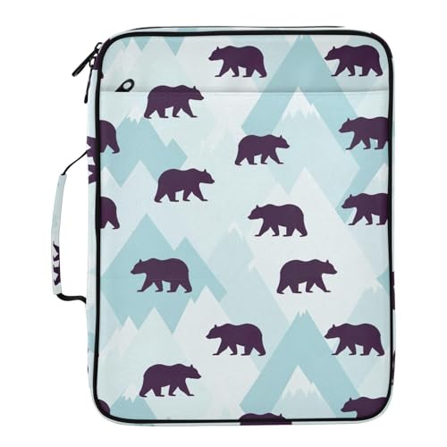 Heavy-Duty 3-Hole Ring System Binder Organizer Portfolio with 7-Pocket Expandable Filing Layer and Inner Stationery Pockets for School Office Documents Bears Purple