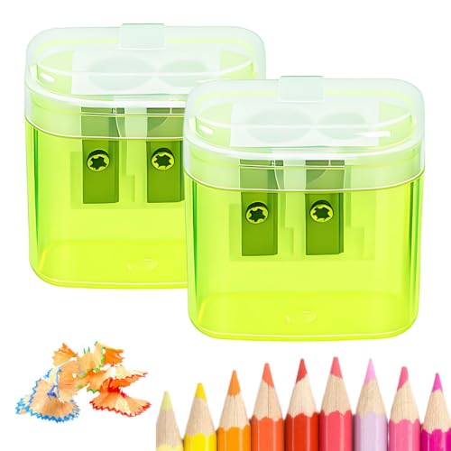 2-Pack Pencil Sharpeners with Lid, 2-Hole Manual Sharpener for Standard & Colored Pencils, Mess-Free Design Keeps Shavings Contained—Ideal for School, Home Office & Art Supplies (Yellow-2Pcs) - style: Yellow-2Pcs