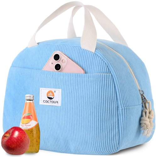 CaCTOUR Lunch Box for Women,Cute Lunch Box Cooler Bag, Portable Insulated Small Lunch Bag Women Reusable Corduroy Lunch Tote for Work/Travel/Picnic (Blue) - color: C-Blue, size: Small