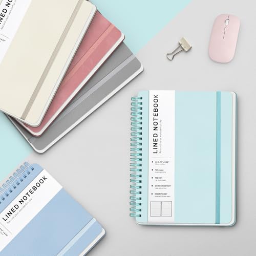 Light Green Lined Spiral Journal Notebook with 160 Pages, 8×5.7in, A5 Spiral Notebook, Journaling Notebooks for Work, School, Women, Men, College Ruled Spiral Notebook, Hardcover Leather Journals | 160 Pages Small Journaling Notebooks, 5.7"x11" Note Book