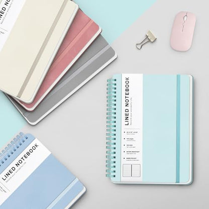 Light Green Lined Spiral Journal Notebook with 160 Pages, 8×5.7in, A5 Spiral Notebook, Journaling Notebooks for Work, School, Women, Men, College Ruled Spiral Notebook, Hardcover Leather Journals | 160 Pages Small Journaling Notebooks, 5.7"x11" Note Book