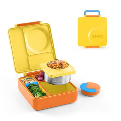 OmieBox Bento Box for Kids - Insulated Bento Lunch Box with Leak Proof Vacuum Insulated Food Jar - 3 Compartments, Two Temperature Zones (Sunshine) - color: Sunshine