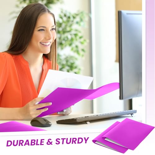 Yeaqee 60 Pcs Plastic Folders with Pockets and Prongs Plastic Folder 2 Pockets 3 Prongs with Business Card Slot Back to School Folders for Students, Teachers, Office Workers (Neon Purple) - color: Neon Purple