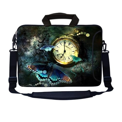 LSS 13.3 inch Laptop Sleeve Bag Notebook with Extra Side Pocket, Soft Carrying Handle & Removable Shoulder Strap for 12" 12.1" 13" 13.3" Acer,Asus, HP, Sony - Clock Butterfly Floral - color: Clock Butterfly Floral, size: 13 in – 13.3 in