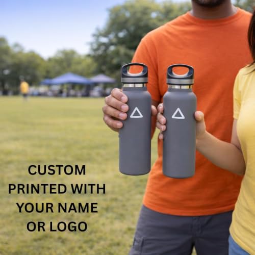 CUSTOM PRINTED 20 oz Vacuum Insulated Water Bottles Set of 12, Personalized Stainless Steel Water Bottle with Logo, Double Wall Copper Lined Insulated Bottle, Leak Resistant Narrow Mouth (Sand) - color: Sand