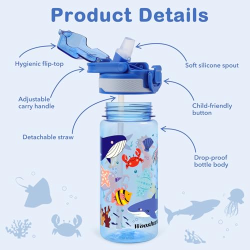 Kids Water Bottle for School, 20 Oz Plastic Straw Water Bottle with Silicone Spout and Leakproof Cover, Dishwasher Safe (Marine Animals) - color: Marine Animals, size: 20 Ounces