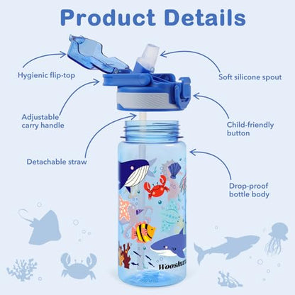 Kids Water Bottle for School, 20 Oz Plastic Straw Water Bottle with Silicone Spout and Leakproof Cover, Dishwasher Safe (Marine Animals) - color: Marine Animals, size: 20 Ounces