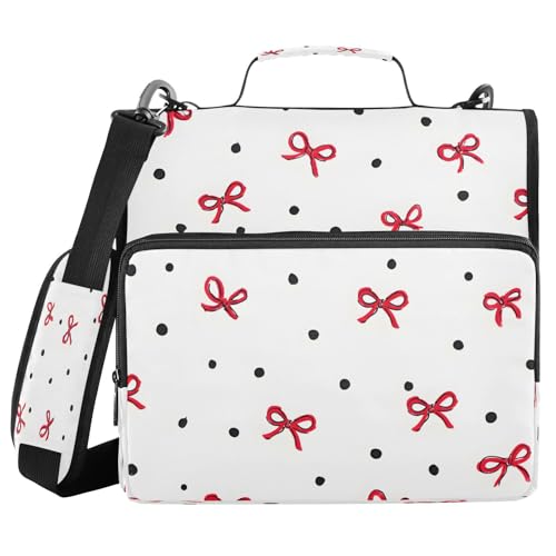 ALAZA Zipper Binder 3 Ring Red Bow Black Polka Dot Binder Organizer with Zipper and Shoulder Strap Large Capacity Multi-Pocket Trapper Keeper File Folder for Office Supplies - color: Multicolored 18