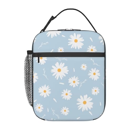 Miaoquhe Daisy Flower Lunch Bag for Women Men Adults Floral Daisy Lunch Box Portable Cooler Tote Bag Reusable Insulated Lunch Bag Container with Pocket for Office Picnic Travel Work School - color: Daisy Flower, size: 10x4x8 Inch