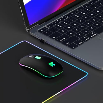 besky Wireless Rechargeable, Backlit LED Portable Silent Computer Mouse for Laptop, PC, MacBook, Chromebook, Notebook, 2.4G USB Cordless Mouse with USB-C Conversion Interface for iPad, Tablet