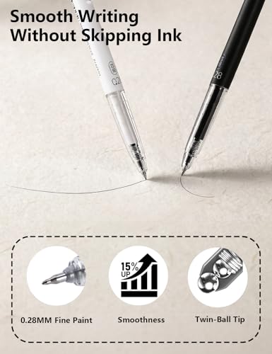 12pcs 0.28mm Fine Point Pen, Japanese Style Ultra Fine Point Black Gel Roller Pens Quick Dry Precise and Smooth Writing (12pcs mix 0.28 pens)