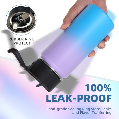 Volhoply Kids Insulated Water Bottle with Straw,16oz Stainless Steel Cold Water Bottles for School,BPA-Free Metal Wide Mouth Cups with Handle,Reusable Double Wall Vacuum Sport Flask(Lavender Blue,1) - color: Lavender Blue