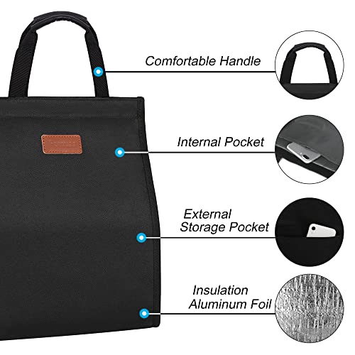 Lunch Bags for Women Insulated Reusable Lunch Tote with Internal Pocket, Adult Lunch Tote bag for Work (Black