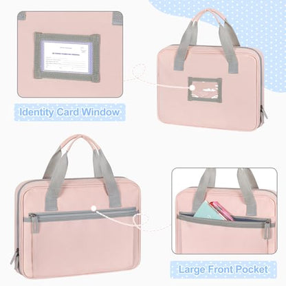 YARWO 2026 Upgraded Zipper Binder with 3 Pencil Pouches, 3 Ring Binder Bag | Small File Organizer, Multi Pockets, Padded Sleeve Fits 13” iPad, ID window, 1.2" O Ring, for School, Office, Work, Pink - color: Pink