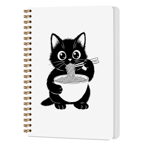 NISTOMISU Ramen Cat Spiral Notebook 5.8x8.3 Inch, Cat Notebooks, Cats Lover Mom Lady Gifts Journals for Writing, Cats Office Supplies, Japanese Noddle Cute Black Kitten Notebooks for Note Taking - color: Cat Eating Ramen